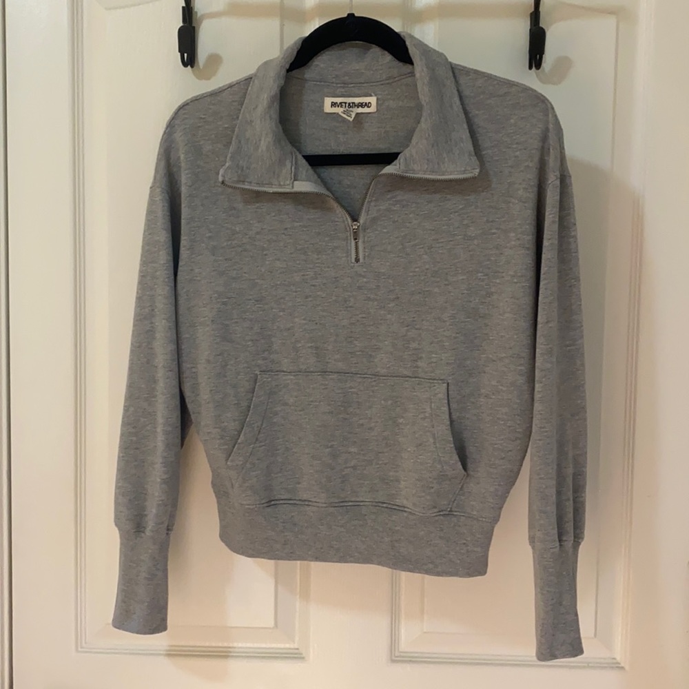 Madewell Heather Gray Half-Zip V-Neck Sweater